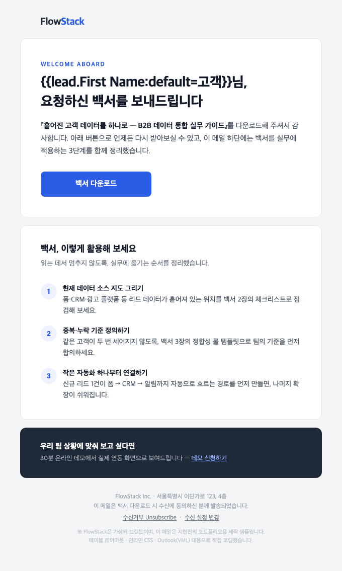 B2B SaaS 웰컴 이메일 — HTML 템플릿 직접 코딩